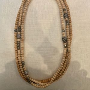 Set of TWO wooden and silver bead necklaces